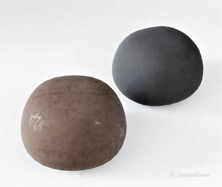 Two Round Brown And Dark Gray Cozy Bean Bag Chairs For Living Space 3d model 