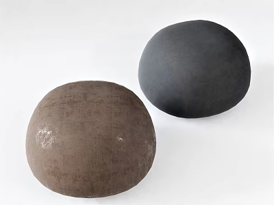 Two Round Brown And Dark Gray Cozy Bean Bag Chairs For Living Space 3d model