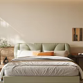 Modern Double Bed With Light Green Headboard In Sunny Bedroom With Natural Light