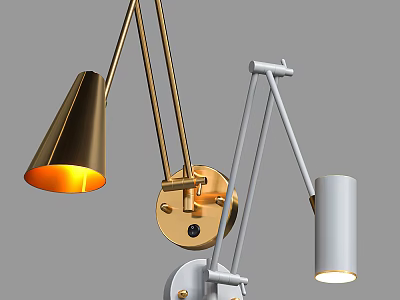 Modern Wall Lamps With Adjustable Metal Arms Gold Conical And White Cylindrical Shades 3d model