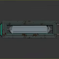 Turquoise Rusted Metal Box With Glowing Light Tube And Handles On Dark Reflective Surface