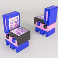 Colorful Blue Pink Leisure Chair With Block Design And Patterned Seat Surface