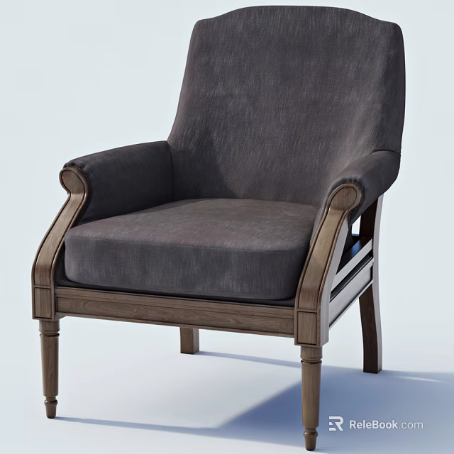 Comfortable Classic Single Sofa With Gray Fabric Upholstery And Wooden Armrest Frame 3d model 