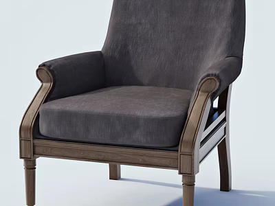 Comfortable Classic Single Sofa With Gray Fabric Upholstery And Wooden Armrest Frame 3d model