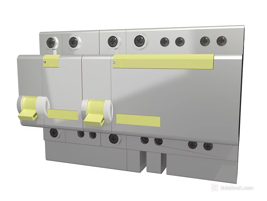Industrial Control Panel Equipment With Metal Body Multiple Buttons And Yellow Strips 3d model 