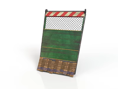 Green Construction Barrier Featuring Red White Striped Top Mesh Panel And Wooden Base 3d model