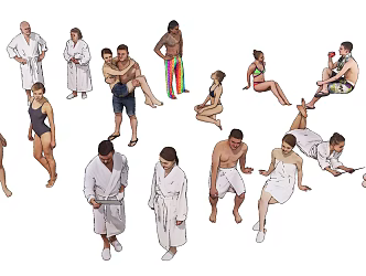 European-style multi-person classical bathing swimsuit figure 3d model