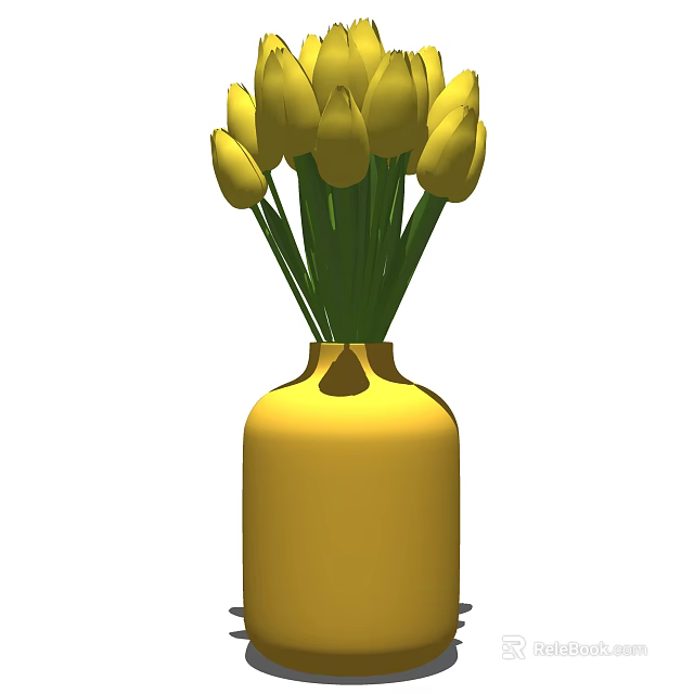 Yellow Vase With Fresh Yellow Tulips For Home Interior Decoration 3d model 