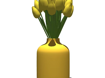 Yellow Vase With Fresh Yellow Tulips For Home Interior Decoration 3d model