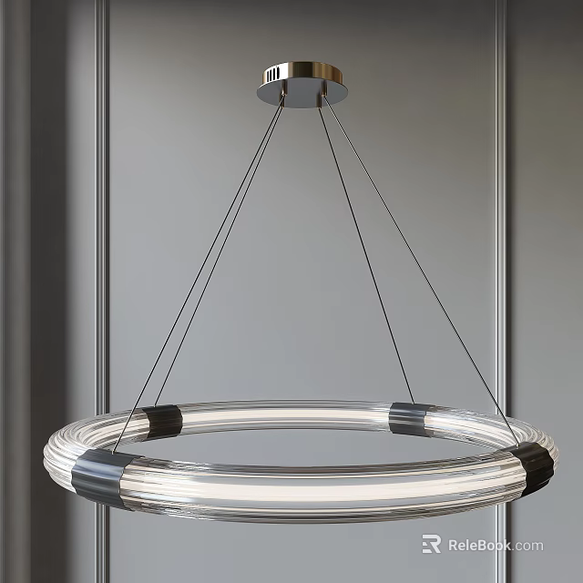 Modern Circular Transparent Chandelier With Metal Frame Hanging Design 3d model 