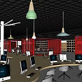 Modern Specialty Store Interior With Hanging Lamps Greenery Wall And Computer Displays