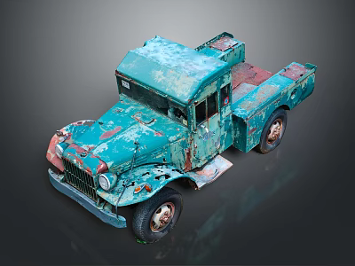 Rusty Teal Old Functional Truck Featuring Worn Body And Paint 3d model