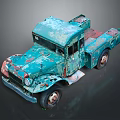 Rusty Teal Old Functional Truck Featuring Worn Body And Paint 3d model