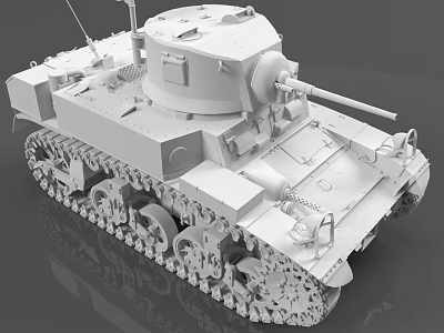 Highly Detailed 3D Military Tank Model with Tracks Turret Gun Barrel Cabin Hatch and Antenna 3d model