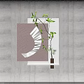 Modern Layered Wall Decor With Geometric Wooden Frames And Green Plant On Gray Wall