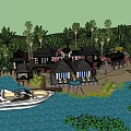 Scenic Waterfront Vacation Rental Building with Palm Trees and Sandy Beach