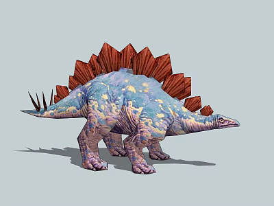 Colorful Reptile Stegosaurus with Vibrant Skin Back Plates and Tail Spikes in Realistic 3d model