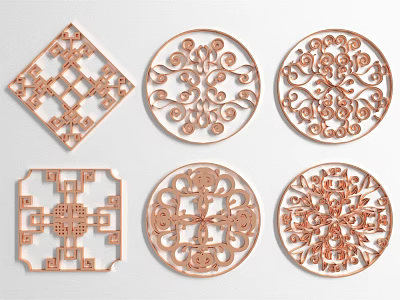 Decorative Carved Patterns In Various Shapes Featuring Traditional Hollow Out Designs 3d model