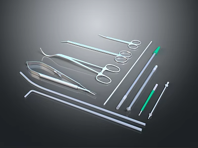 Various Useful Household Tools Including Tweezers Scissors Probes and Tubes 3d model