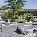 Karesansui Japanese Garden Design With Stones Gravel Moss Pine Trees And Stone Lantern