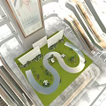 Fashion Runway In Indoor Grand Hall With Greenery Water Feature And Backdrop Poster Setup