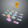 Colorful Indian Rupee Currency Notes With Floating Symbol On Dark Background