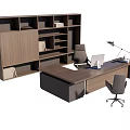 Modern Office Desk and Chair Set with Wooden Bookshelf and Workspace