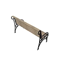 Elegant Outdoor Bench with Wooden Slat Back Seat and Curved Metal Decorative Frame Accents