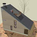 Modern Detached House Exterior With Gable Roof Chimney And Large Windows