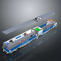 Modern Blue And Gray Engineering Train With Specialized Cargo Cars And Mechanical Equipment