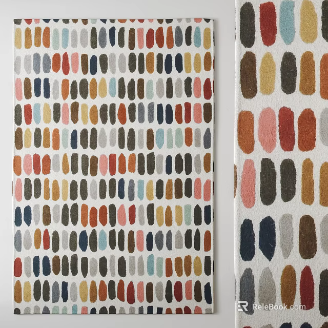 Decorative Square Rug With Colorful Oval Patterns And Various Geometric Design 3d model