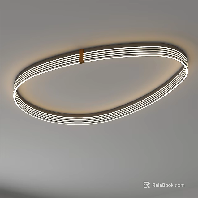 Modern Circular Ceiling Light With Multi Layer Light Strips And Brown Connector 3d model 