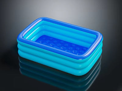 Blue Square Inflatable Pool with Layered Edges Textured Bottom for Kids Summer Water Play Equipment 3d model