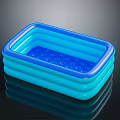 Blue Square Inflatable Pool with Layered Edges Textured Bottom for Kids Summer Water Play Equipment