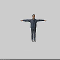 Man In Denim Jacket And Jeans With Arms Outstretched Against Black Background 3d model