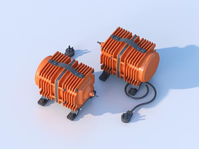 Two Orange Mechanical Industrial Equipment With Base And Power Cables 3d model