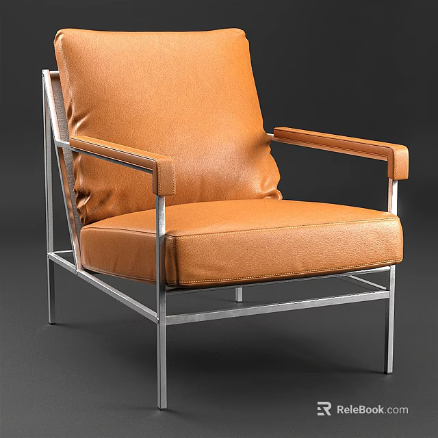 Modern Orange Leather Accent Chair With Metal Frame And Comfortable Armrests For Living Room Decor 3d model 