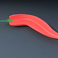 Red Chili Pepper with Green Stem 3D Model Curved Smooth Surface Design 3d model