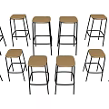 Modern Minimalist Bar Stools With Wooden Top And Black Metal Frame Design