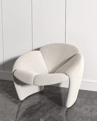 Modern Light Colored Fabric Lounge Chair With Curved Design For Interior Decor 3d model