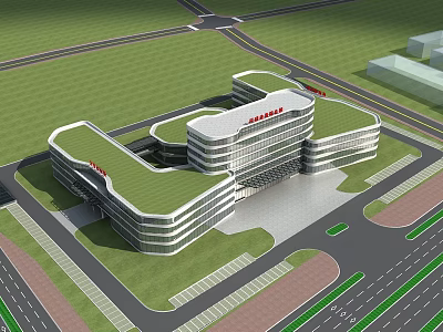 Aerial Planning of Modern Building Complex With Green Roofs and Surrounding Road Layout 3d model