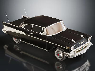 Classic Black And White Vintage Car With Retro Design Chrome Accents And Shiny Finish 3d model
