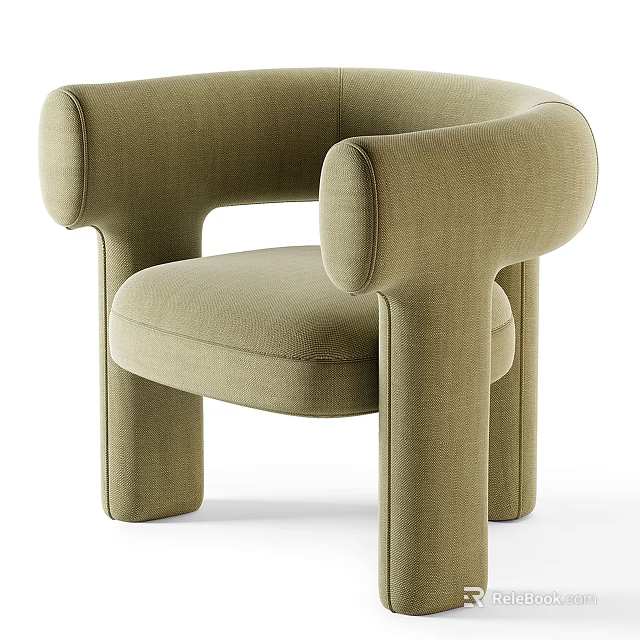 Olive Green Upholstered Accent Chair with Rounded Arms and Modern Minimalist Design 3d model 