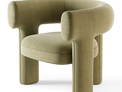 Olive Green Upholstered Accent Chair with Rounded Arms and Modern Minimalist Design 3d model