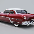 Classic Red Vintage Car With White Roof And Chrome Grille Details