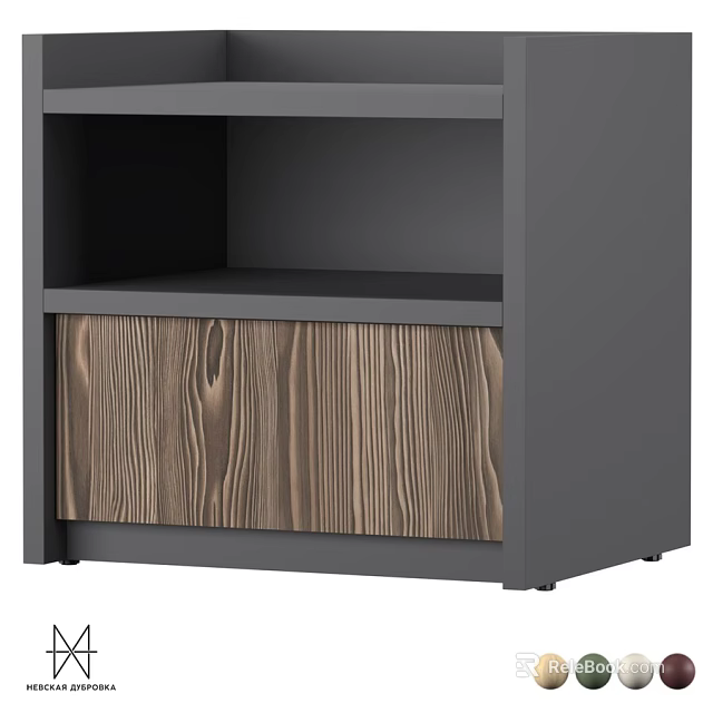 Modern Gray Chest of Drawers with Wooden Textured Drawer and Sleek Design 3d model 