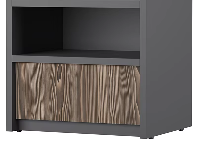 Modern Gray Chest of Drawers with Wooden Textured Drawer and Sleek Design 3d model