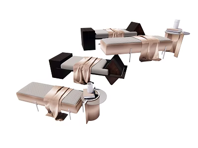 Stylish Sofa Stools With Beige Cushions Black Frames And Side Tables With Candles 3d model
