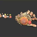 Colorful Edible Mushrooms Arranged On Hand Shaped Object With Decorative Particles