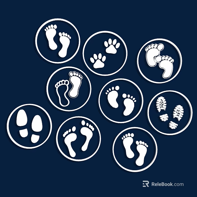 Stylish Wall Decor With Circular Footprints And Paw Prints On Dark Blue Background 3d model 